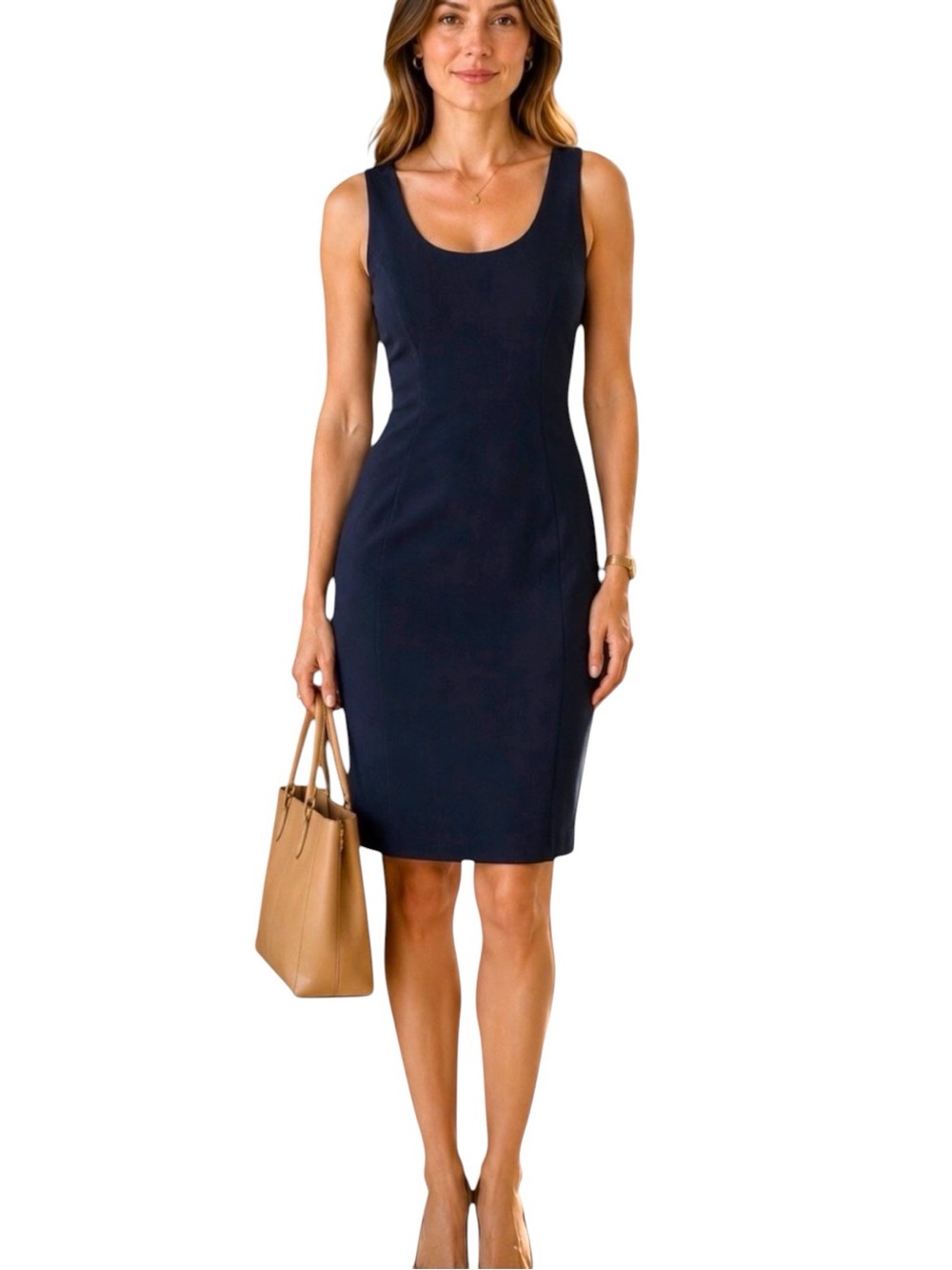 JOSEPH Ribkoff crepe navy blue sheath dress sleeveless timeless classic size 8